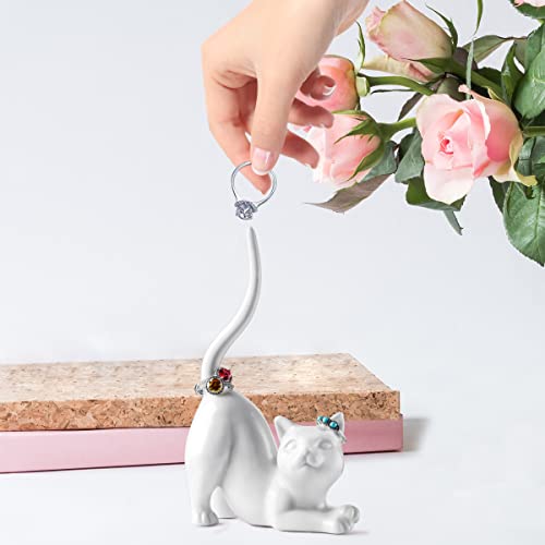 PUDDING CABIN Cat Mom Gift for Women, Cat Ring Holder Wedding Ring Stand Lover Gift For Women Friends Birthday Christmas Valentines Gift, Figurine Room Decor - style: Kitty