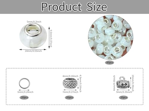 White European Craft Beads for Jewelry Making - Large Hole Resin Beads for DIY Charm Bracelets, 140pcs 14mm Rondelle Slide Charms (PT412) - color: PT412 White Mica-shaped bead