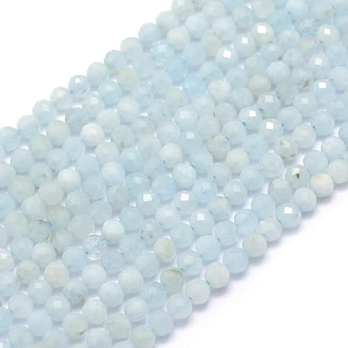LiQunSweet 110 Pcs 3mm Natural Aquamarine Beads Strands Faceted Round Small Loose Crystal Gemstone Bead Spacer for DIY Jewelry Making Bulk - color: Natural Aquamarine Beads_3mm