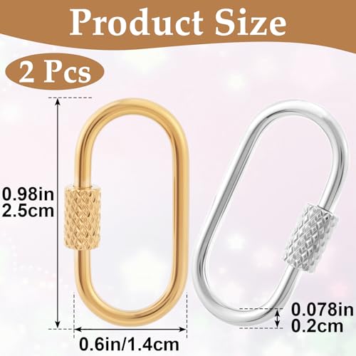 2 Pcs Locking Carabiner Small, Oval Jewelry Carabiner, Silver Carabiner Clasp, Metal Carabiner Necklace for DIY Necklace Bracelets Jewelry Making Hook (Silver, Gold) - color: 2 Pcs-Silver, Gold, Style1