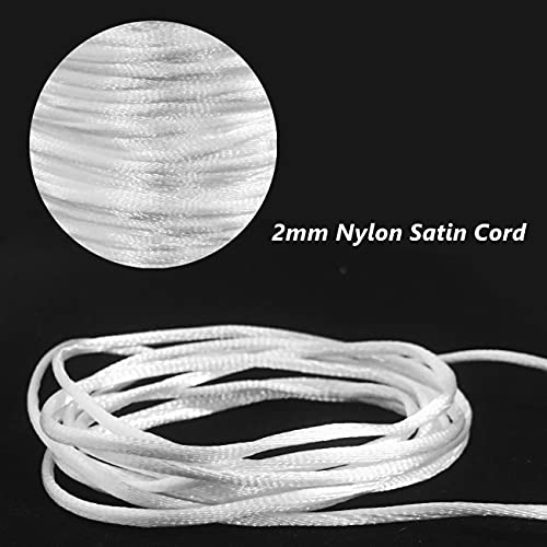 2mm x 100 Yards Quality Rattail Nylon Satin Cord Roll, Kumihimo Rattail, Chinese Knot (White) - color: White