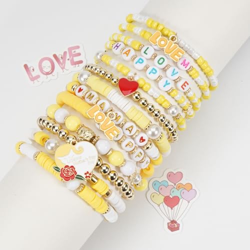 Twinfree Bohemia Beaded Bracelet for Women, Polymer Clay Stretch Bracelets - color: color 23