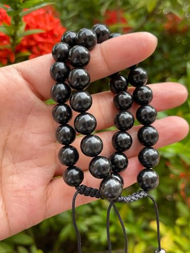GAF TREASURES Grade A ++ Gemstone Round Bead Adjustable Bracelet 10mm, Genuine Crystal Bead Bracelet, Gift for Men & Women - color: Jet