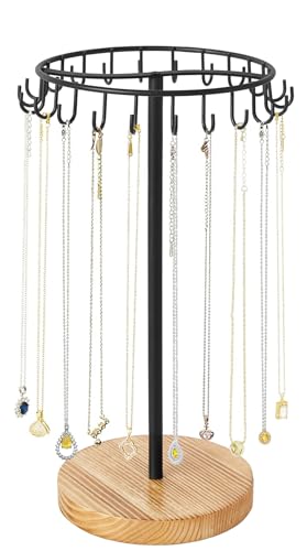 Mkono Necklace Holder Metal Jewelry Display Stand Necklace Organizer with 22 Hooks for Storage and Hanging Bracelet Keychain Home Room Decor for Women,Wood - color: Wood, size: 22 Hooks