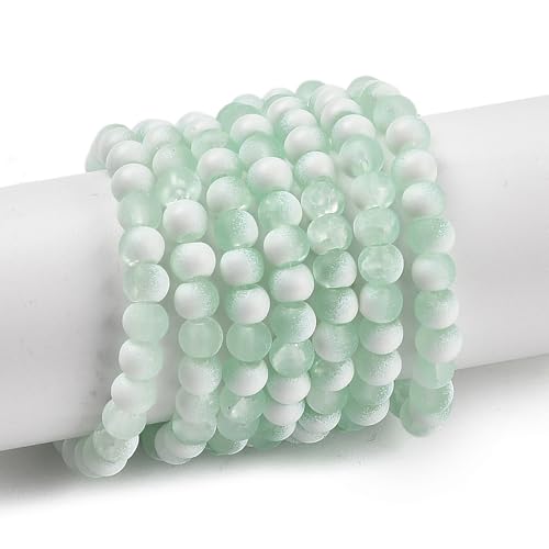 KISSITTY 50pcs Matte Beads Gradient Color Glass Frosted Crystal 6mm Rondelle Aquamarine Bead Center Drilled Loose Craft Beads for Jewelry Making Earring Bracelet Necklace DIY Crafts - color: Aquamarine