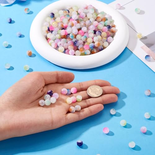 630 Pcs Frosted Glass Beads Bulk 8mm Sea Glass Beads Crackle Glass Bead with Glitter Powder Baking Painted Round Crystal Bead for Jewelry Making Bracelet Necklace Earring Crafts Accessories - size: 8mm