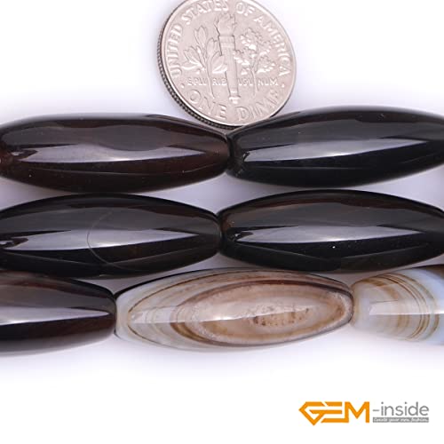 GEM-Inside Botswana Agate 10x30mm Bronw Olivary Banded Beads Natural for Jewelry Making Loose Beads Natural 15" - size: Brown-10X30mm