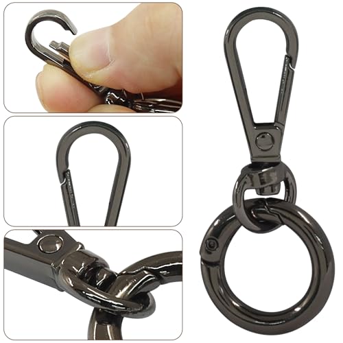 2 Pcs 5-Split Swivel Snap Hooks with Key Rings, Opening Metal Swivel Lobster Claw Clasps for Key Chain Clip, Lanyard, DIY Crafts, Jewelry Making, Bags and Accessories(Black) - color: Black