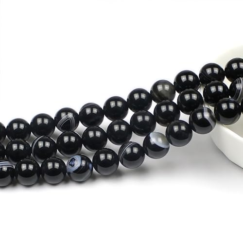 MJDCB Natural Black Striped Agate Round Loose Beads for Jewelry Making DIY Bracelet Necklace (12mm) - color: Black Striped Agate, size: 12mm