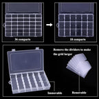 OUTUXED 4 Pack 36 Grids Plastic Bead Organizer Box with Dividers, Clear Craft Tackle Box Parts Storage Containers with Compartments for Jewelry Fishing Tackle Art DIY with 5 Sheets Label Stickers - color: 4 Pack