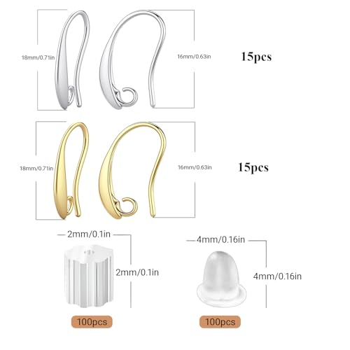 14K Gold and Silver Plated Earring Hooks, 230PCS Earring Findings for Jewelry Making Hypoallergenic Earring Making Kit for DIY Bulk Pack - color: Silver and 14K Gold-Big Earing Hooks