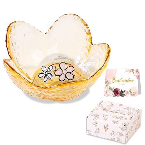 Yellow Flower Ring Dish Jewelry Dish Glass Jewelry Tray Small Trinket Tray Ring Holder Dish Cute Room Decor Aesthetic Bathroom Decor House Warming Engagement Birthday Gifts for Women Stocking Stuffers - color: Yellow