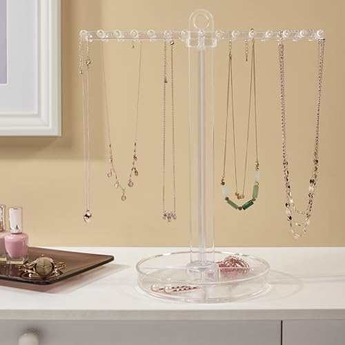 STORi Necklace Holder with Divided Organizer Tray, Premium Quality Jewelry Stand, Made in USA
