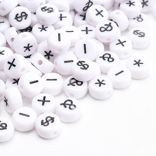 100Pcs Letter Beads - 4x7mm White Round Acrylic Alphabet Math Symbols for Jewelry Making DIY Bracelets Necklaces Key Chains - color: Math Symbols 100Pcs