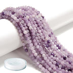 AD Beads Natural Gemstone Diamond-Cut Micro-Faceted Round Tiny 4mm Small Round for DIY Necklace Jewelry Making Beads (Lilac lepidolite) - color: Lilac lepidolite