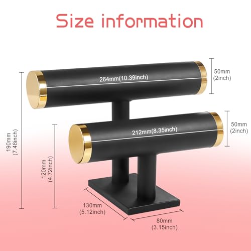 Two-layer T-shaped jewelry display stand, specifically designed for the display and organization of bracelets, bangles.Velvet material，Simple and elegant(Black Velvet) - color: Black Velvet