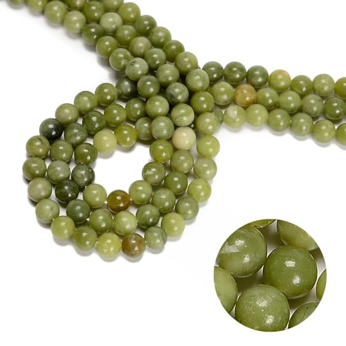 48Pcs 8mm Green Jade Natural Round Loose Real Stone Beads Gemstone Genuine for DIY Hand Made Craft Jewelry Bracelet Earring Necklace String Making Energy Healing Power - color: Green Jade, size: 8mm