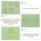 PH PandaHall 18K Toggle Clasps, 6 Styles T-Bar Closure Clasp 12 Sets Jewelry Clasps Flower Ring Leaf IQ Brass Bracelet Clasp for Necklace Making - color: 6 Styles