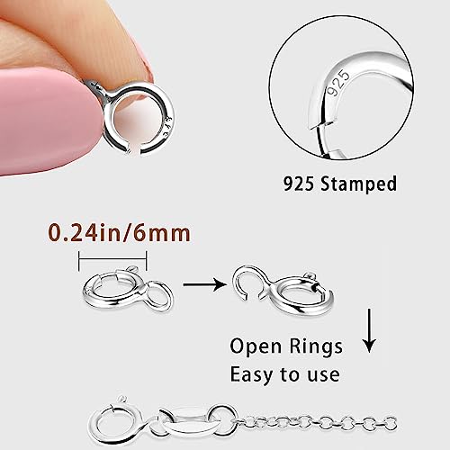 Spring Clasps Sterling Silver with Open Jump Rings Gold Necklace Clasps and Closures for Jewelry Making,Made in Italy - color: 3silver, size: 0.24inch