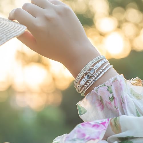 FANCY SHINY Mothers Day Gifts Boho Leather Wrap Bracelet Stackable Infinity Chunky Cuff Bracelets Western Hippie Outfits Jewelry Valentine Gifts for Women - color: Snakeskin White