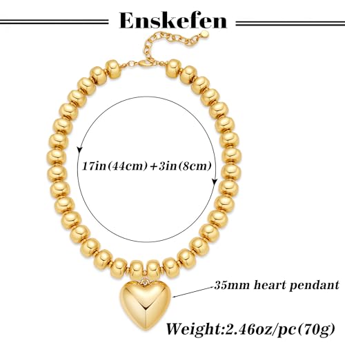 Gold Heart Pendant Necklaces for Women Colorful Acrylic Resin Beaded Choker Necklace Fashion Chunky Statement Beaded Heart Necklace - color: Gold