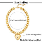 Gold Heart Pendant Necklaces for Women Colorful Acrylic Resin Beaded Choker Necklace Fashion Chunky Statement Beaded Heart Necklace - color: Gold