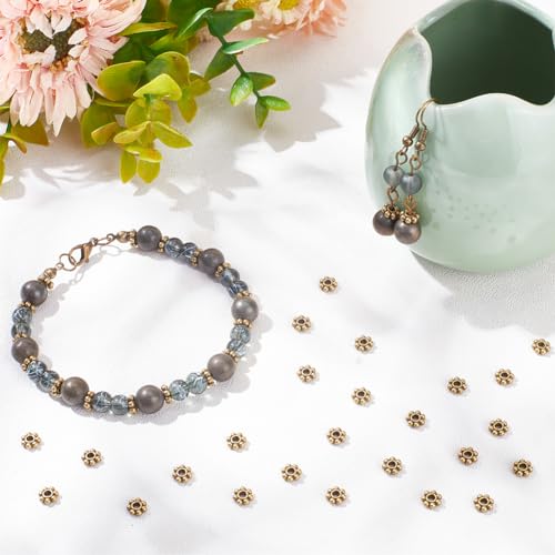 PH PandaHall 300pcs 6mm Flower Spacer Beads, Antique Bronze Alloy Daisy Spacers Snowflake Loose Beads Floral Metal Jewelry Spacers for DIY Bracelet Necklace Earring Jewelry Making Supplies - color: Antique Bronze