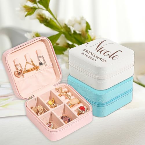 Personalized Travel Jewelry Box,Custom Leather Jewelry Case with Bridesmaid Name,Organizer Ring Case for Wedding Maid of Honor Gifts - color: Style 04