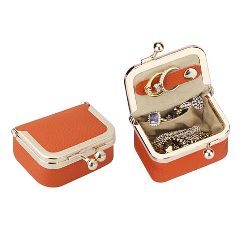 Royal Bagger Genuine Cow Leather Mini Jewelry Box Women's Coin Purse Solid Color Kiss Lock Change Pouch Casual Style Small Storage Bag for Women 1894 (Orange) - color: Orange