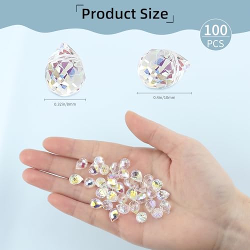 100PCS Crystal Glass Beads 8x10mm, Laser Iridescent Faceted Teardrop Shape Jewelry Beads Bulk for DIY Craft Necklace Bracelet Earring Making - color: AB Colors