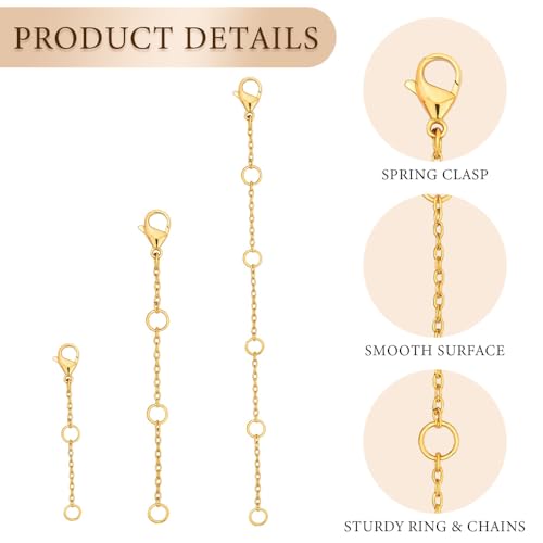 3 Pcs Necklace Extenders for Women 14K Gold Plated Necklace Extender Chain Extenders for Necklaces Anklet Bracelet Extender with Lobster Clasp Necklace Extension for Jewelry Making (1 2 3 Inch) - color: Gold