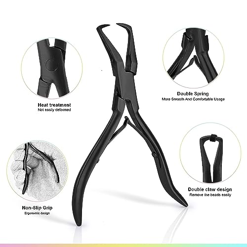 Hair Extension Pliers Kit Microlink Pliers for Extensions Hair Extension Beading Tool Hair Needle Pulling Hook Hair Styling Bead Closer and Remover Pliers - color: Black