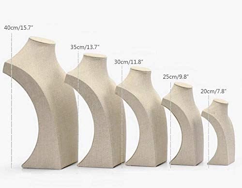 Beige Linen Necklace Display Bust - 15.7" Jewelry Holder for Necklaces, Bracelets, Figure Display Stand (40x23cm) - size: 40X23cm