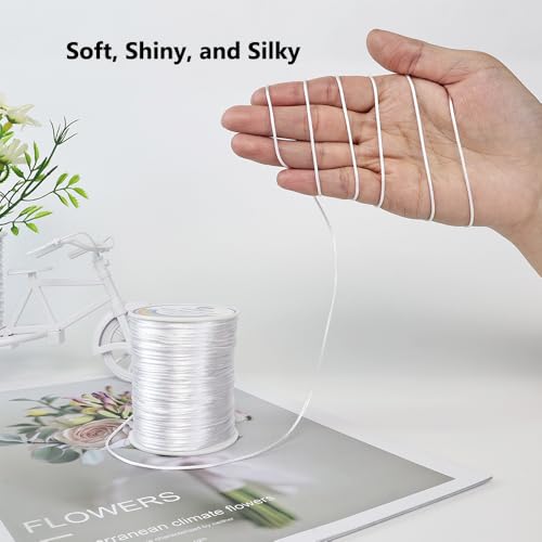 LUSTEMBER 330 Feet Satin Nylon String, 1 mm Silky Smooth Durable Nylon Cord for Jewelry Making, Bracelets, Beading, Necklaces, Macrame, Kumihimo, Rattail, and Chinese Knot Craft - size: White