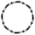 Beaded Baseball Necklace | Adjustable Sports Rope Chain with Baseball Cross Charm - Great Baseball Drip Gift for Players and Fans - color: Black-White-Blk