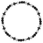 Beaded Baseball Necklace | Adjustable Sports Rope Chain with Baseball Cross Charm - Great Baseball Drip Gift for Players and Fans - color: Black-White-Blk