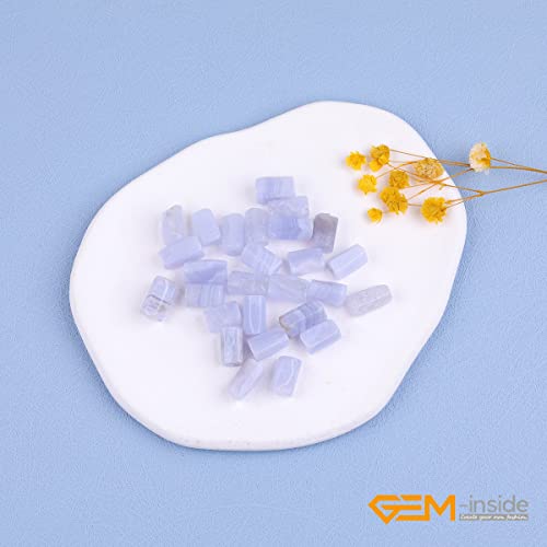 GEM-Inside 31Pcs 8x12mm Natural Blue Chalcedony Stone Gemstone Faceted Freeform Tube Column Chakra Beads for Jewelry Making Full 15" Strand Power Energy Healing - color: Blue Chalcedony