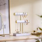 bussdis 2 Tier Bracelet Holder Display - Detachable T Bar White Velvet Bracelet Holder, Jewelry Holder Organizer for Bracelet, Necklace, Earrings, Rings - color: White