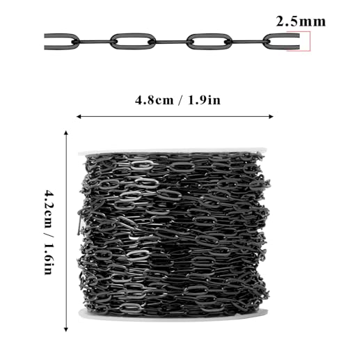[33 Ft] Gunmetal Paperclip Chains Roll, 2.5mm Width 304 Stainless Steel Black Paperclip Oval Link Chain Spool Bulk for DIY Jewelry Making - color: black color(2.5mm)