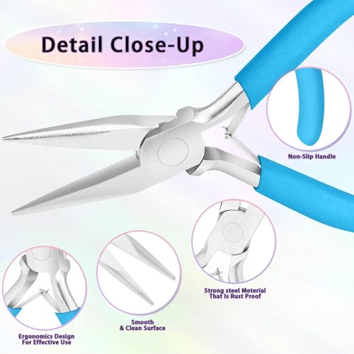 4 Pack Jewelry Pliers Tool Set, Jewelry Making Kit Includes Round, Chain, Needle, Wire Cutters and Bent Nose Pliers for Jewelry Beading Repair Making Supplies