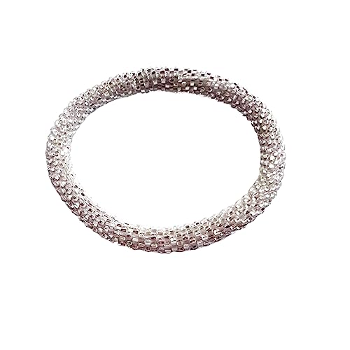 Wigspedia Crochet Glass Seed Bead Nepal Boho Bracelet - Single Piece Solid - color: Clear