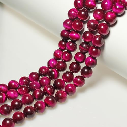 MJDCB Stone Beads 12mm 30pcs Round Rose Red Tiger's Eye Loose Gemstone Bead Charms for Jewelry Making Bracelet Necklace Earring Pendant - color: Rose Red Tiger's Eye, size: 12mm