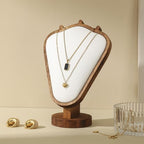 TANG SONG 8.27" Walnut Wooden Base Leather Soft Mat Necklace Display Stand Jewelry Organizer Holder (Walnut-White) - color: Walnut - White
