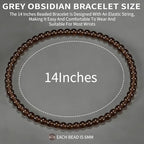 14in Agate Wrap Bracelet for Women Men Natural Round Beaded Agates Stone Healing Stretch Bracelets Elastic Handmade Polished Gemstone Beads Bracelet - color: Grey Obsidian, size: 6mm Beads