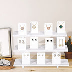51pcs Wood Tiered Earring Display Stand, 3-Tier White Retail Jewelry Card Display With Groove + 50 Earring Cards, Portable Ring Organizer Holder, Showcase Racks for Business - color: White