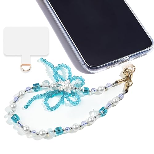 Marble Beaded Phone Wrist Strap,Detachable Phone Bracelet Strap with Tether Tab,Hands-Free Wristlet Strap (Blue & White) - color: Blue & White