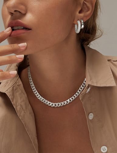 Moodear Gold Necklace for Women Dainty Chunky 14K Gold Plated/Sliver Plated Chain Necklace Cuban Link Paperclip Chain Choker Toggle Clasp Layered Necklace for Women Trendy Fashion Gift - style: Cuban Chain