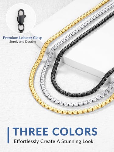 Jewlpire 3mm Flat Link Chain 18K Gold Plated/Black/Silver Chain Necklace for Women, Non-Fading Women's Chains Necklace 16 18 20 22 24 26 Inch - color: 03 - 3mm Black, size: 26 Inches
