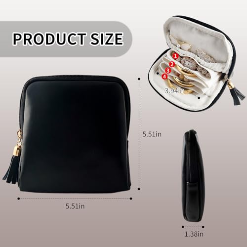 shunmei Mini Travel Jewelry Bag, Small Travel Jewelry Case with Zipper, Portable Velvet Jewelry Pouches for Necklaces, Earrings, Rings, Bracelets,Travel Essentials Gifts for Women Girls(Black) - color: Black