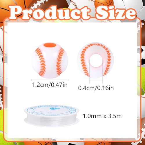100pcs Baseball Beads with 5.5 Yard Elastic Rope,Acrylic Softball Bead Sports Beads DIY Spacer for Necklace Bracelet Keychains Handmade Jewelry Making Accessories,12mm(Rainbow Baseball) - color: Rainbow Baseball